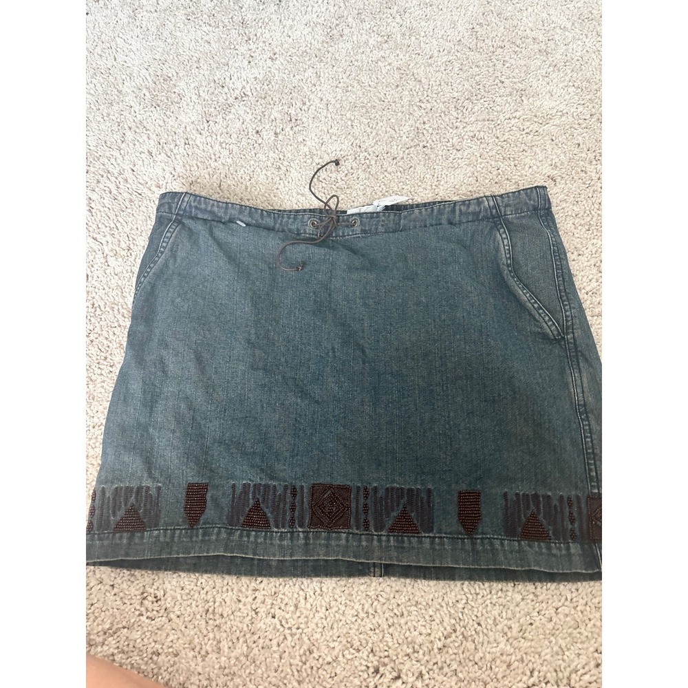 Calvin Klein Jeans Denim Mini Skirt Womens‎ 10 Blue Excellent Beaded Hem Boho